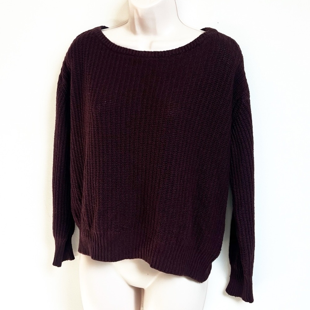 Brandy Melville Scoop Neck Maroon Knit Wool Long Sleeve Sweater Pullover Small